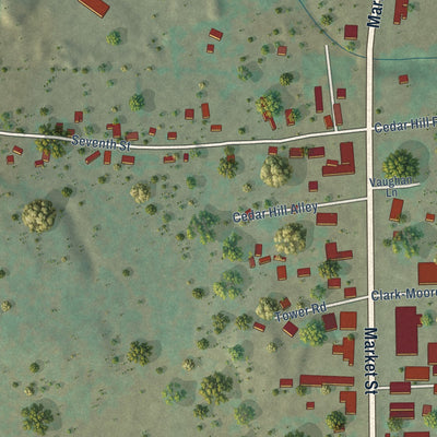 Second close-up of the map of Leakey, Texas print showing more streets and buildings