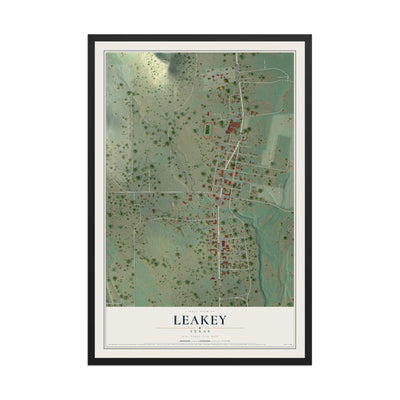 Map of Leakey, Texas, 12 x 18 inch print in a black wood frame