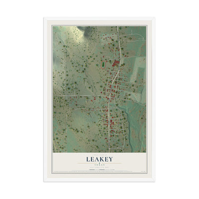Map of Leakey, Texas, 12 x 18 inch print in a white wood frame