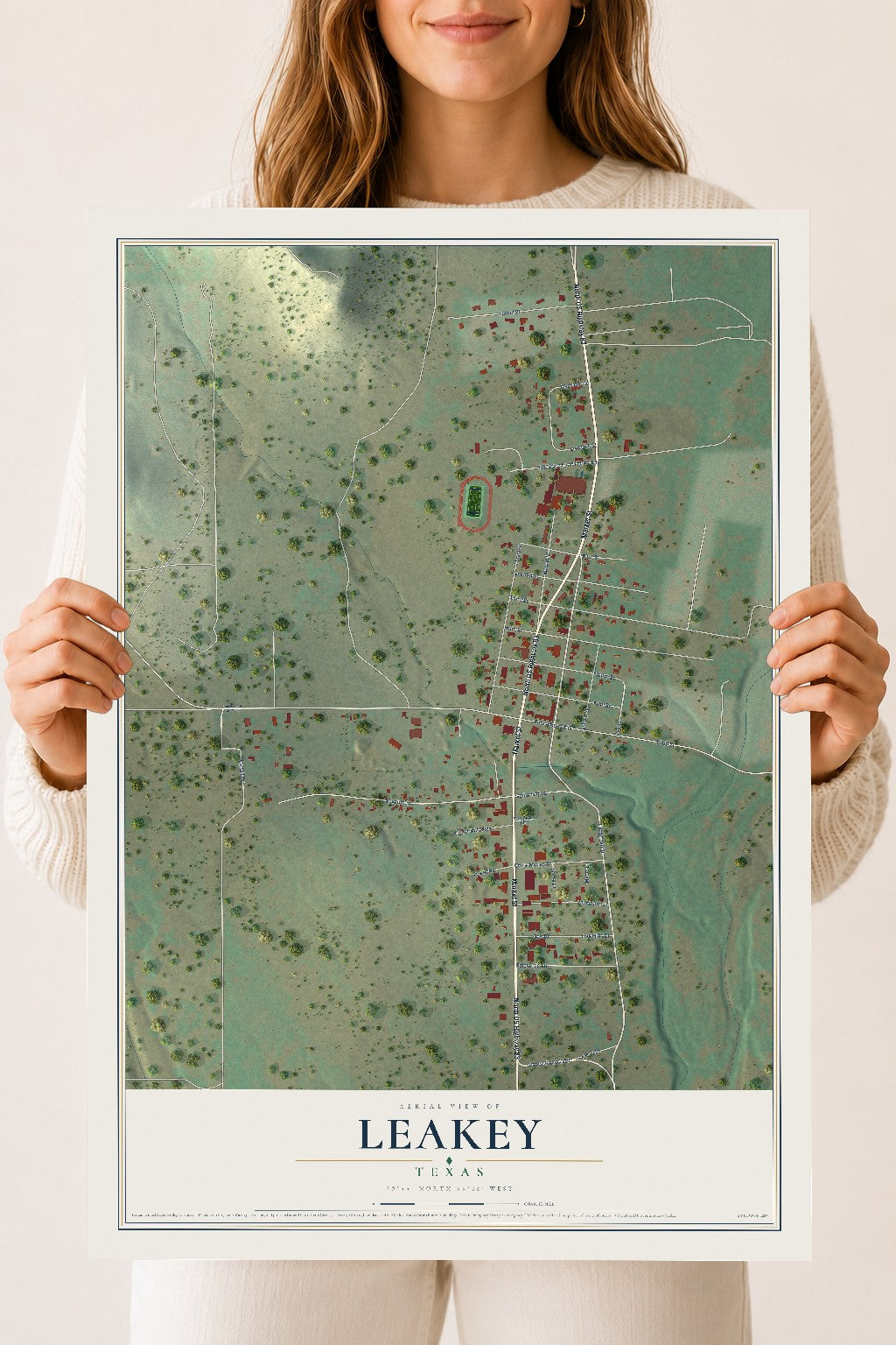Map of Leakey, Texas, 18 x 24 inch unframed archival matte print