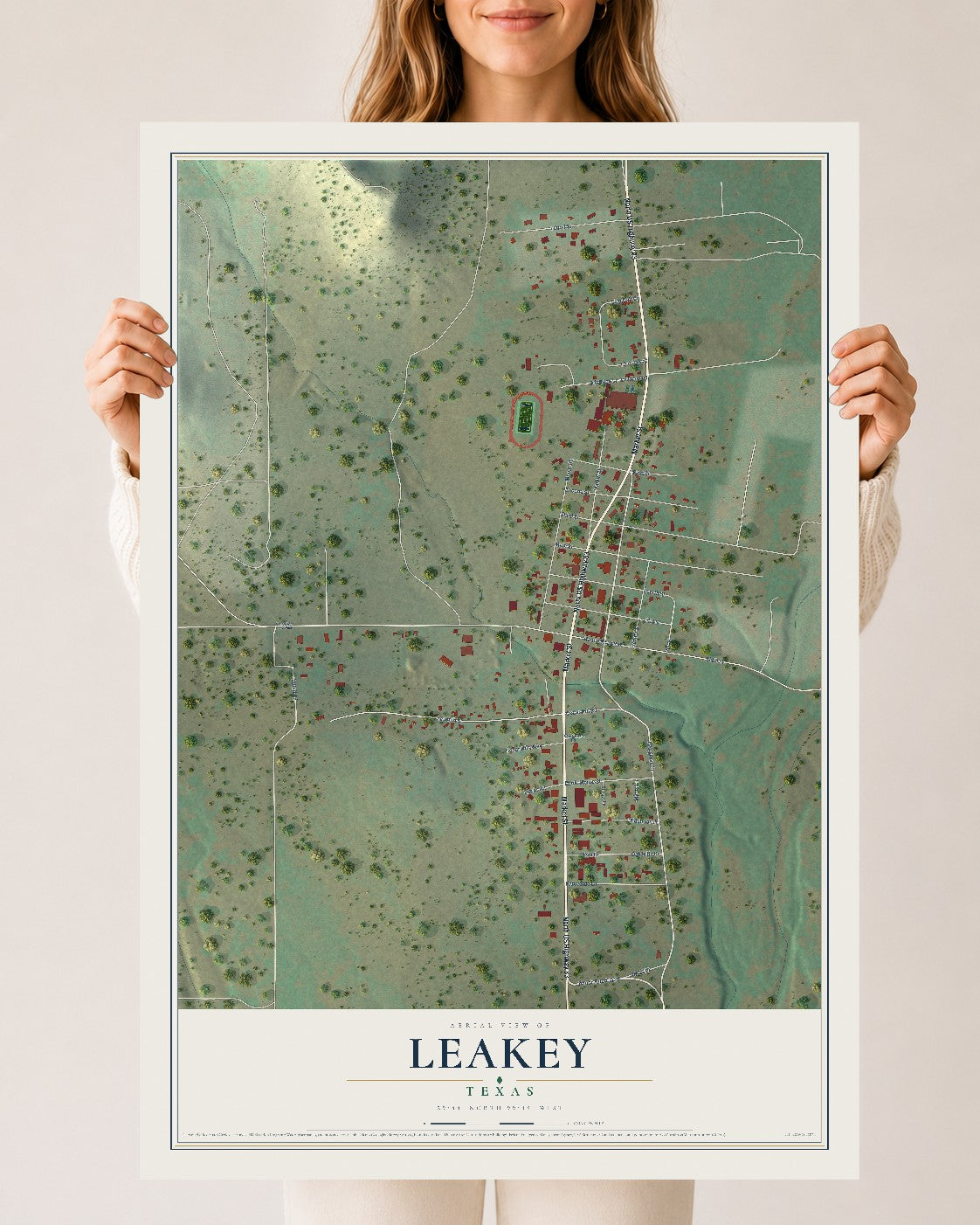 Map of Leakey, Texas, 24 x 36 inch unframed archival matte print