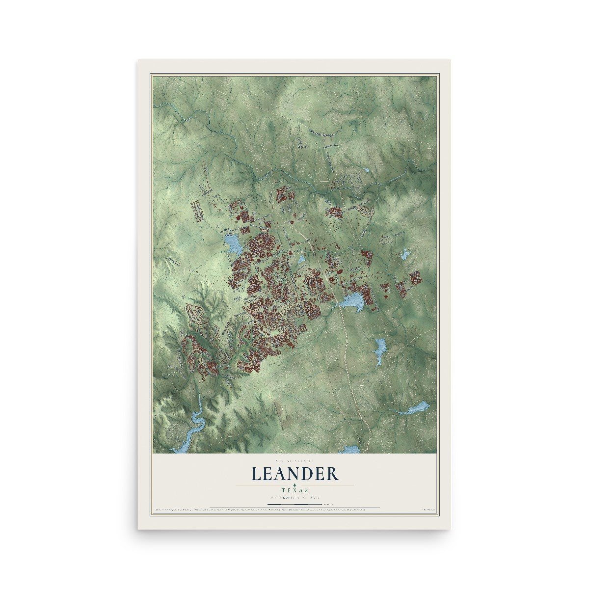Map of Leander, Texas, 12 x 18 inch unframed archival matte print