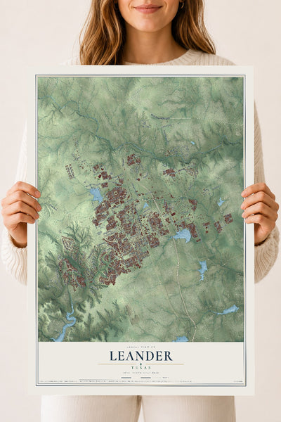 Map of Leander, Texas, 18 x 24 inch unframed archival matte print