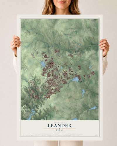 Map of Leander, Texas, 24 x 36 inch unframed archival matte print