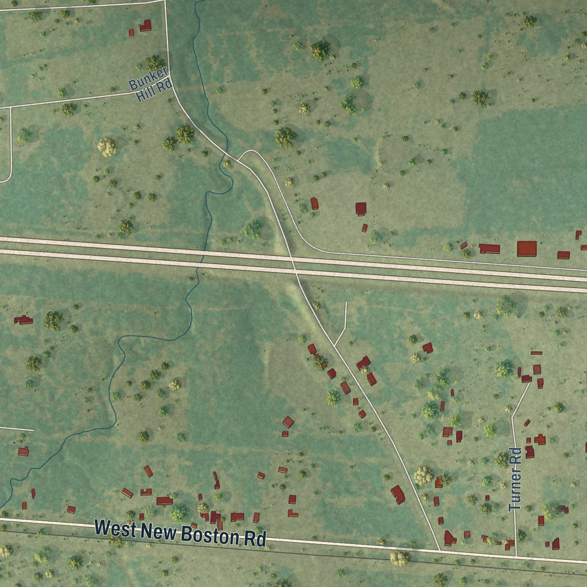 Second close-up of the map of Leary, Texas print showing more streets and buildings