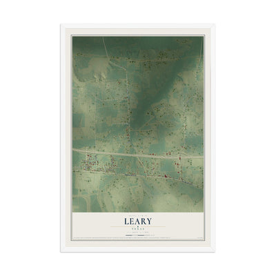 Map of Leary, Texas, 12 x 18 inch print in a white wood frame