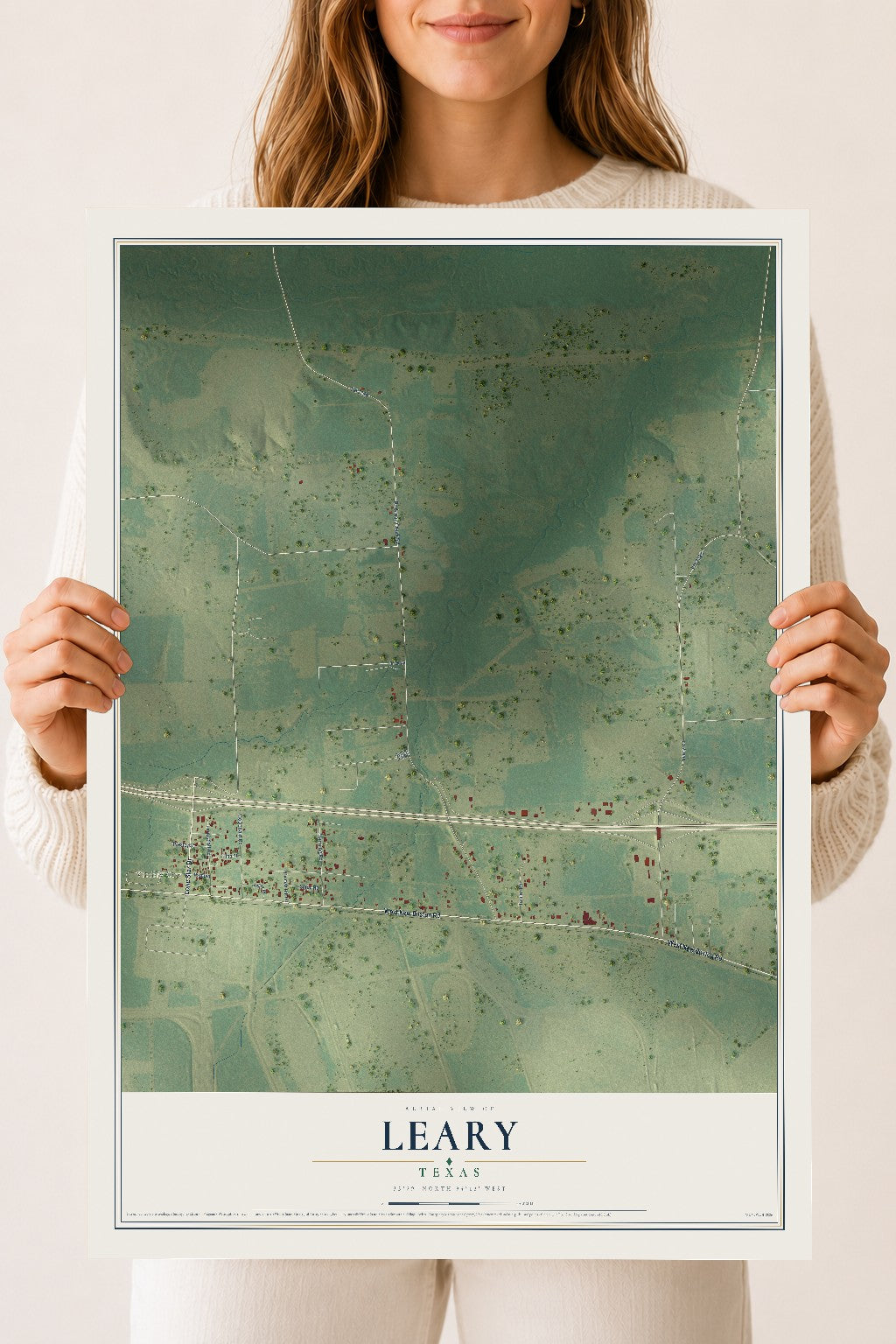 Map of Leary, Texas, 18 x 24 inch unframed archival matte print