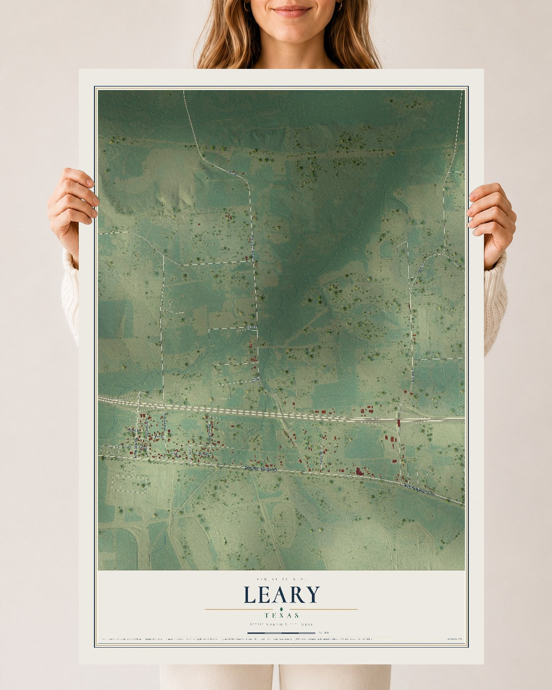 Map of Leary, Texas, 24 x 36 inch unframed archival matte print