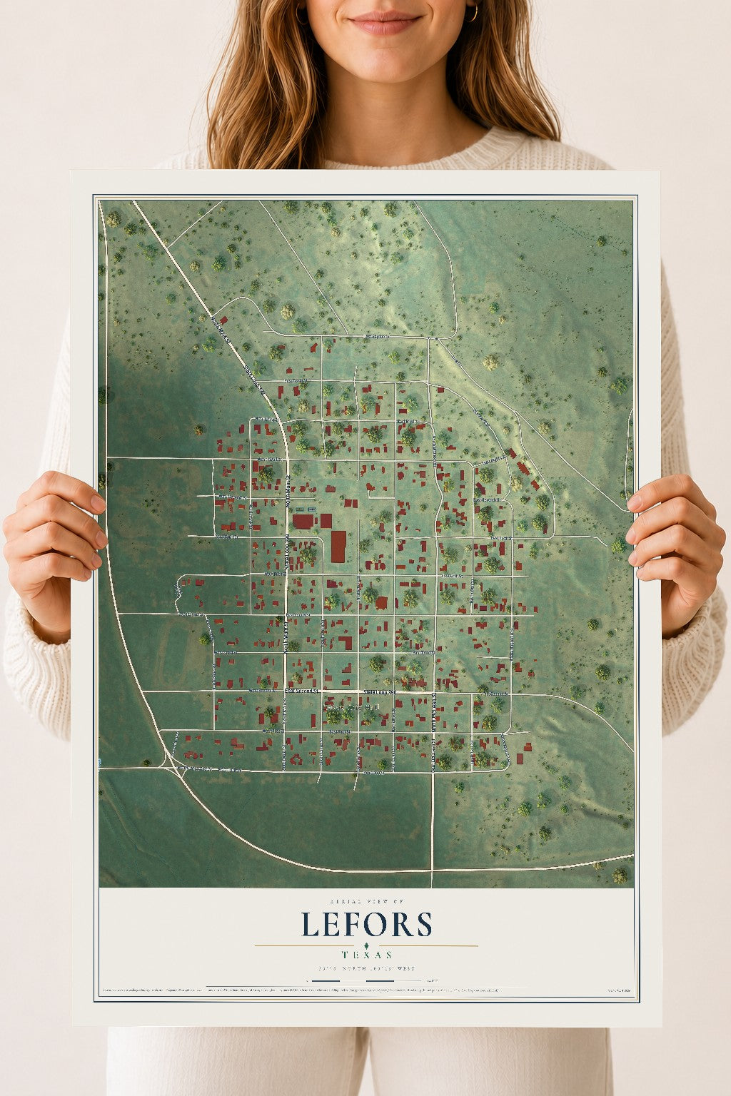 Map of Lefors, Texas, 18 x 24 inch unframed archival matte print