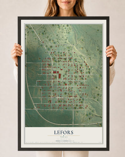 Map of Lefors, Texas, 24 x 36 inch print in a black wood frame