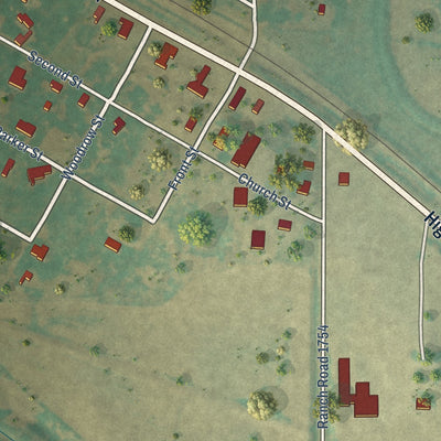Close-up of the map of Lelia Lake, Texas print showing street and building detail