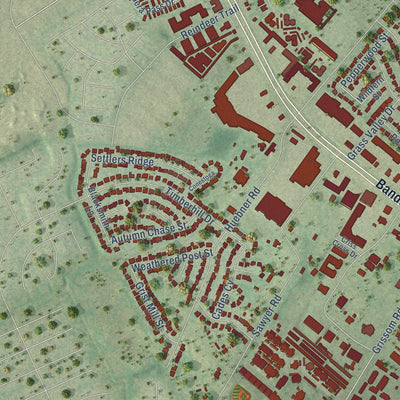 Second close-up of the map of Leon Valley, Texas print showing more streets and buildings