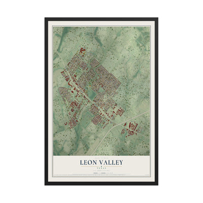 Map of Leon Valley, Texas, 12 x 18 inch print in a black wood frame