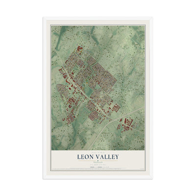 Map of Leon Valley, Texas, 12 x 18 inch print in a white wood frame