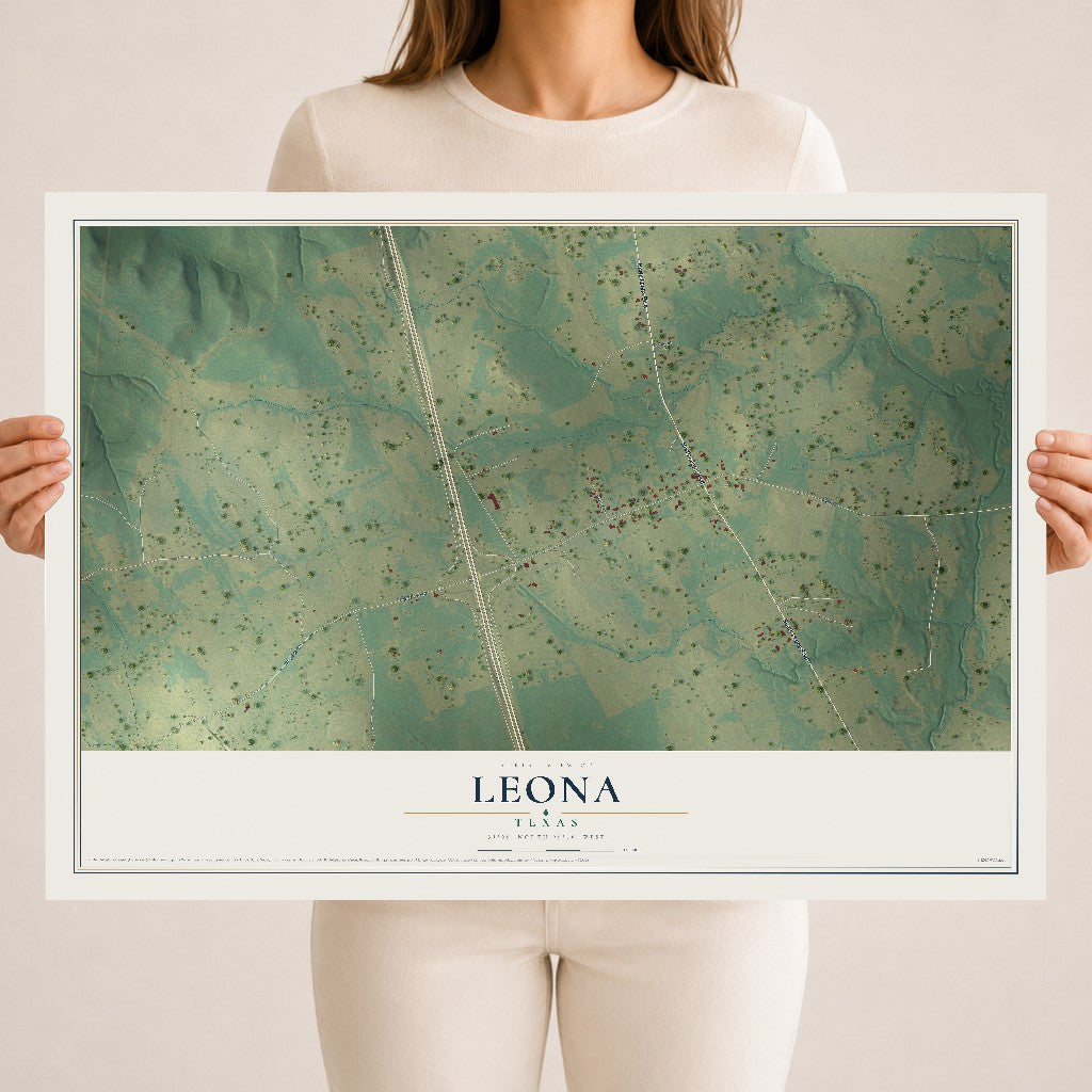 Map of Leona, Texas, 18 x 24 inch unframed archival matte print
