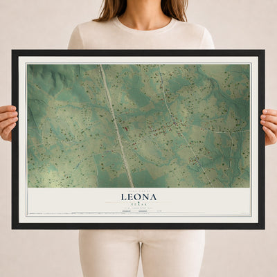 Map of Leona, Texas, 18 x 24 inch print in a black wood frame