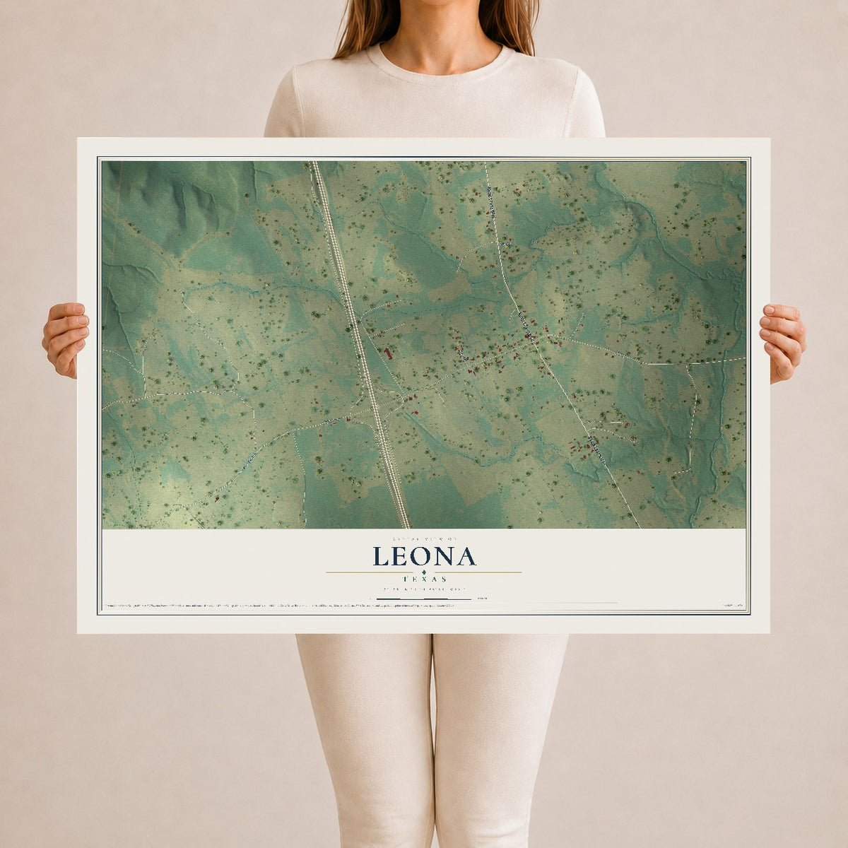 Map of Leona, Texas, 24 x 36 inch unframed archival matte print