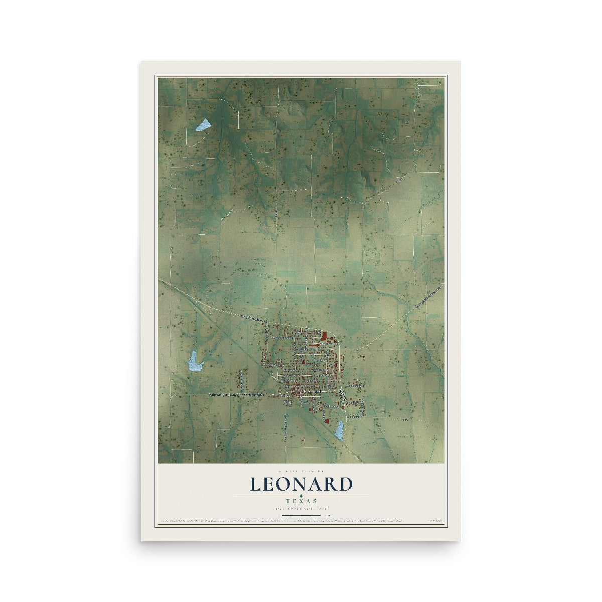 Map of Leonard, Texas, 12 x 18 inch unframed archival matte print