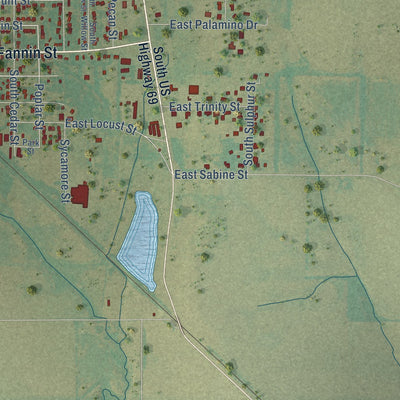 Second close-up of the map of Leonard, Texas print showing more streets and buildings
