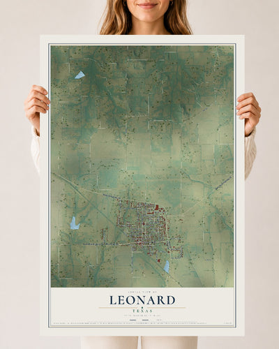 Map of Leonard, Texas, 24 x 36 inch unframed archival matte print