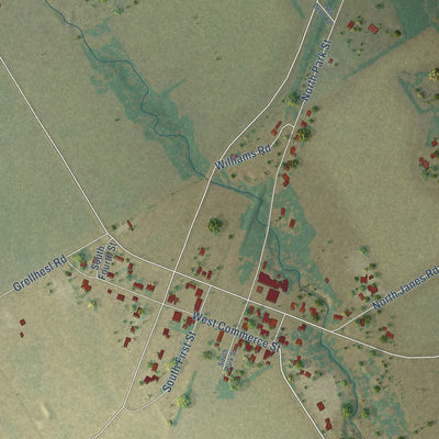 Close-up of the map of Leroy, Texas print showing street and building detail