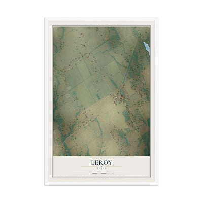 Map of Leroy, Texas, 12 x 18 inch print in a white wood frame