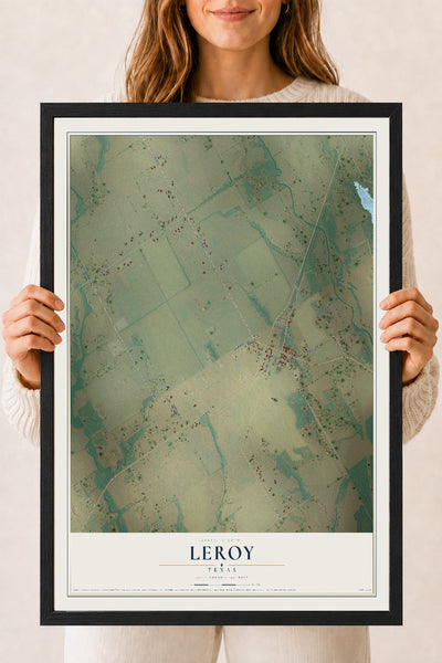 Map of Leroy, Texas, 18 x 24 inch print in a black wood frame
