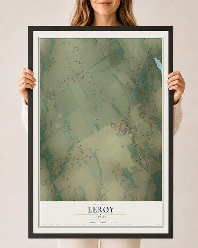 Map of Leroy, Texas, 24 x 36 inch print in a black wood frame