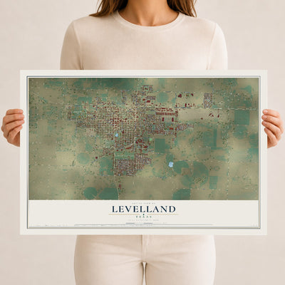 Map of Levelland, Texas, 12 x 18 inch unframed archival matte print