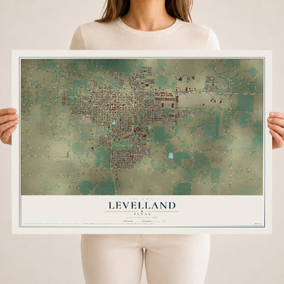 Map of Levelland, Texas, 18 x 24 inch unframed archival matte print