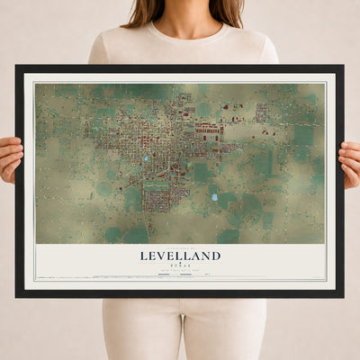 Map of Levelland, Texas, 18 x 24 inch print in a black wood frame