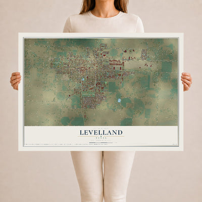 Map of Levelland, Texas, 24 x 36 inch unframed archival matte print