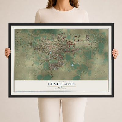Map of Levelland, Texas, 24 x 36 inch print in a black wood frame