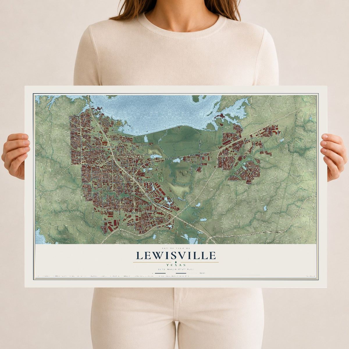 Map of Lewisville, Texas, 12 x 18 inch unframed archival matte print
