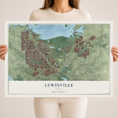 Map of Lewisville, Texas, 18 x 24 inch unframed archival matte print