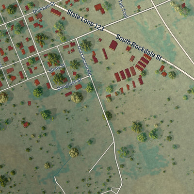 Second close-up of the map of Lexington, Texas print showing more streets and buildings