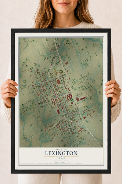 Map of Lexington, Texas, 18 x 24 inch print in a black wood frame