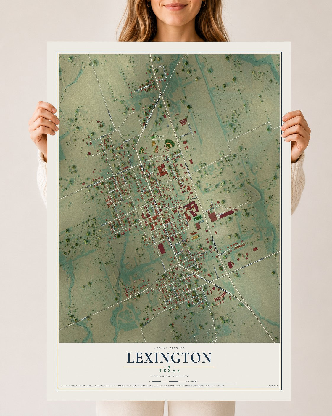 Map of Lexington, Texas, 24 x 36 inch unframed archival matte print