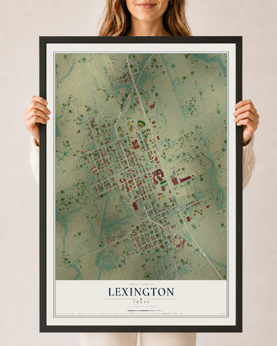 Map of Lexington, Texas, 24 x 36 inch print in a black wood frame
