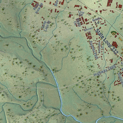 Second close-up of the map of Liberty Hill, Texas print showing more streets and buildings