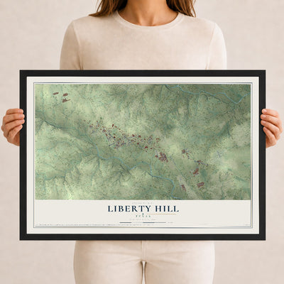 Map of Liberty Hill, Texas, 12 x 18 inch print in a black wood frame