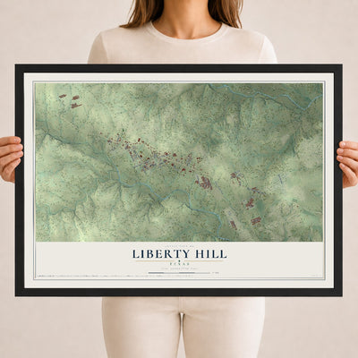 Map of Liberty Hill, Texas, 18 x 24 inch print in a black wood frame