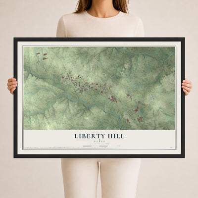 Map of Liberty Hill, Texas, 24 x 36 inch print in a black wood frame