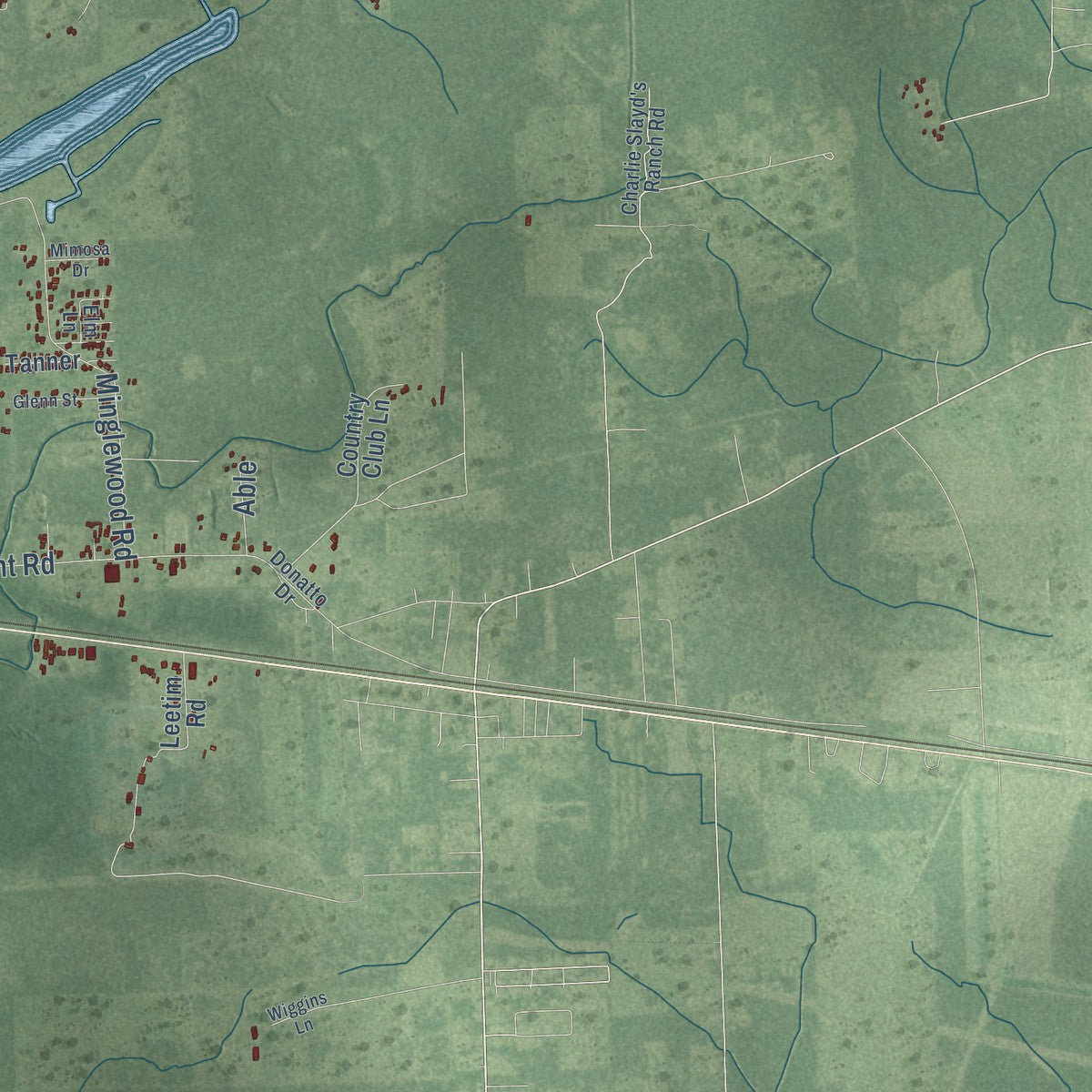 Second close-up of the map of Liberty, Texas print showing more streets and buildings