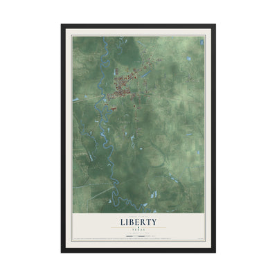 Map of Liberty, Texas, 12 x 18 inch print in a black wood frame