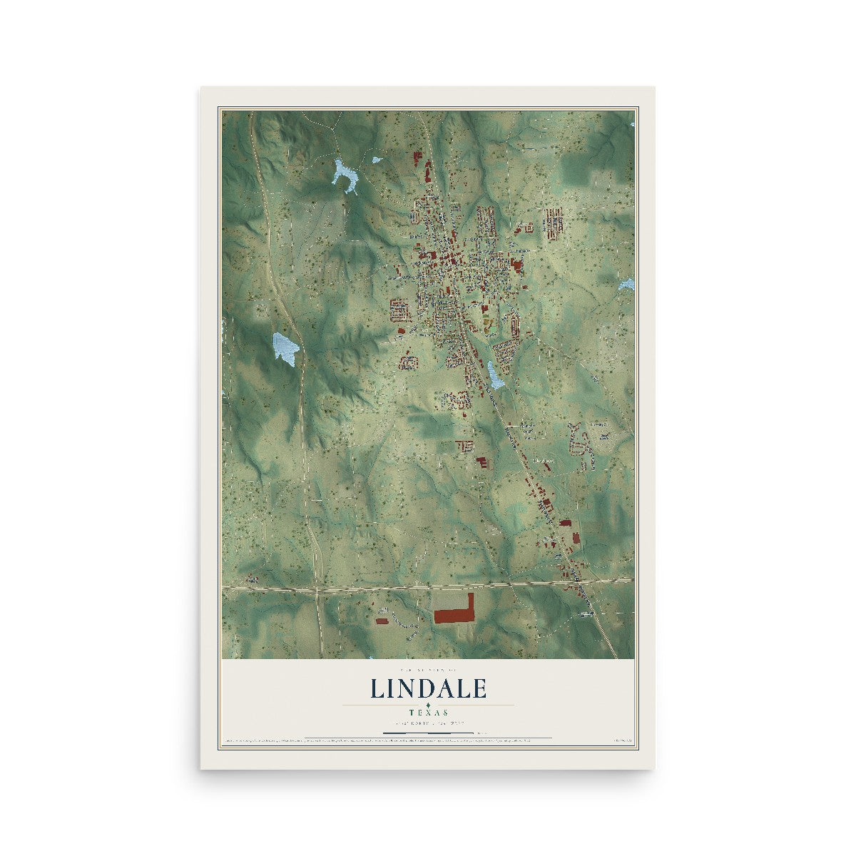 Map of Lindale, Texas, 12 x 18 inch unframed archival matte print