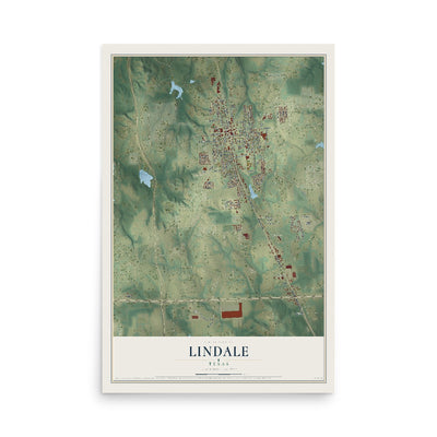 Map of Lindale, Texas, 12 x 18 inch unframed archival matte print