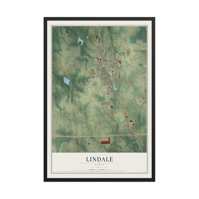 Map of Lindale, Texas, 12 x 18 inch print in a black wood frame