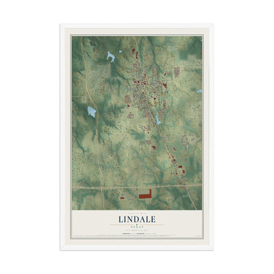 Map of Lindale, Texas, 12 x 18 inch print in a white wood frame