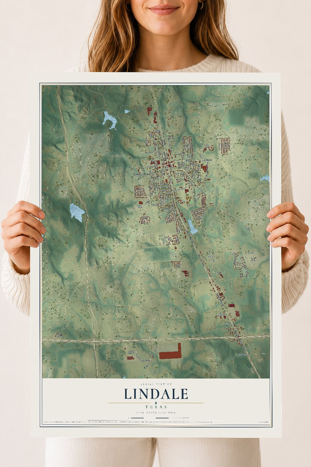 Map of Lindale, Texas, 18 x 24 inch unframed archival matte print